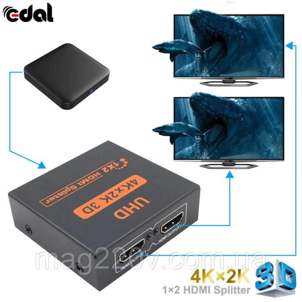 HDMI 4К сплітер 1х2 (на 2 виходи)